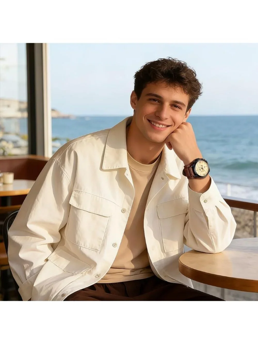 Men's Brown Casual Big Face Chronograph Waterproof Dress Multifunction Watches